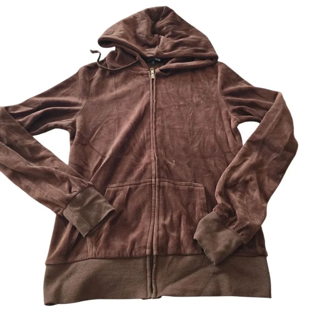 Fashion Nova Brown Velevt Zipper Hoodie Size Small
